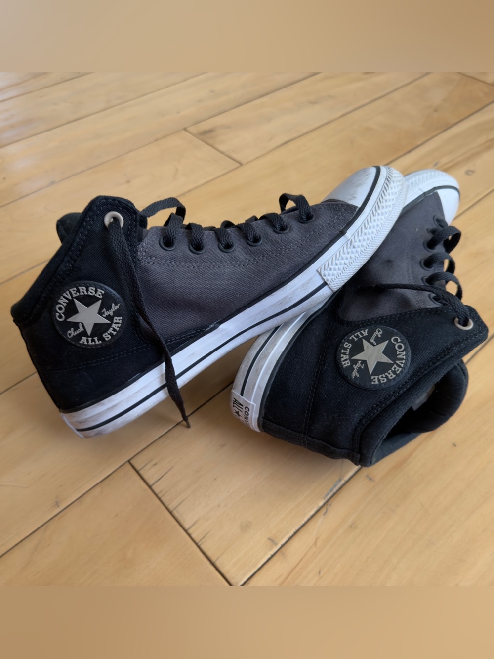 Converse Men’s Black & GrHigh Top Sneakers with White Toe - Picture 3 of 7